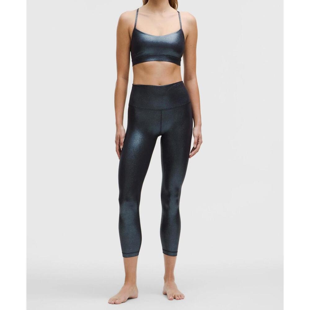 NWT Lululemon Align High-Rise Ribbed Pant 25" Shine Foil Print Black Night - 10